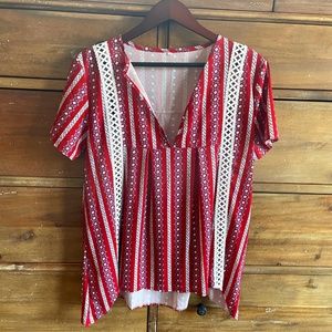 Red/White/Blue Short Sleeve Blouse - Small - EUC